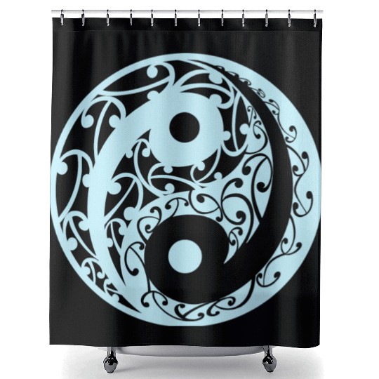 Yin And Yang In A Koru Pattern In A Light Blue Shower Curtains