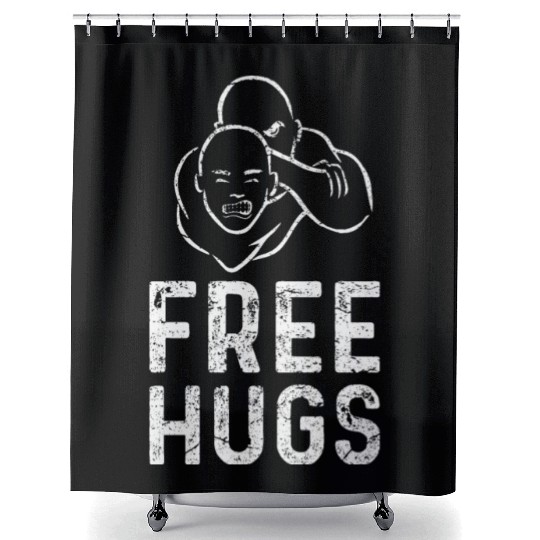 Funny BJJ Shower Curtains Men MMA Free Hugs Shower Curtains Wrestling