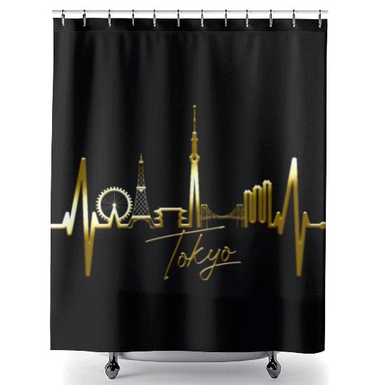 Tokyo Skyline Heartbeat Japanese Heart Love Tokyo Shower Curtains
