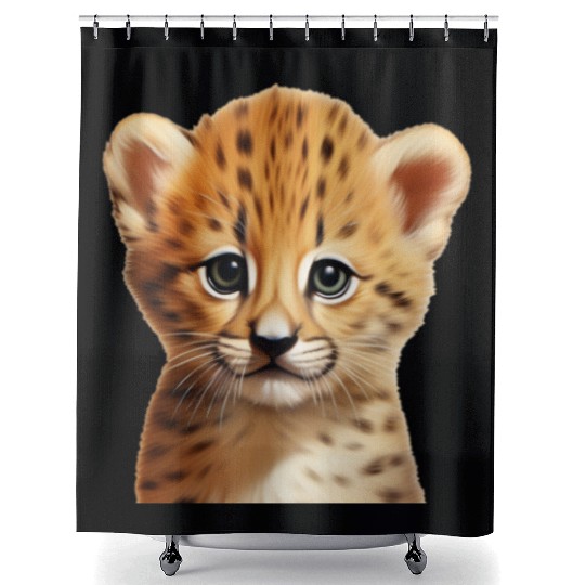 Baby cheetah portrait Shower Curtains