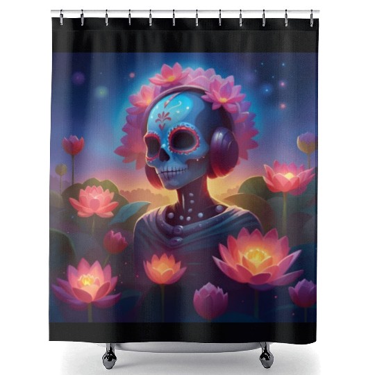 Sugar Skull Lotus Melody Medley Shower Curtains