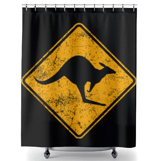 Outback Kangaroo Crossing Road Sign Shower Curtains