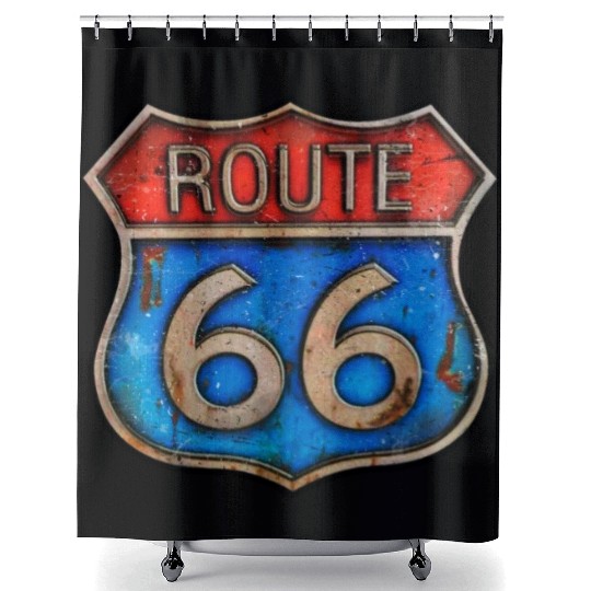 Route 66 vintage sign - Rusty metal Shower Curtains