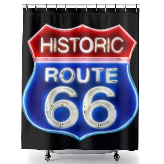 Route 66 neon sign Shower Curtains