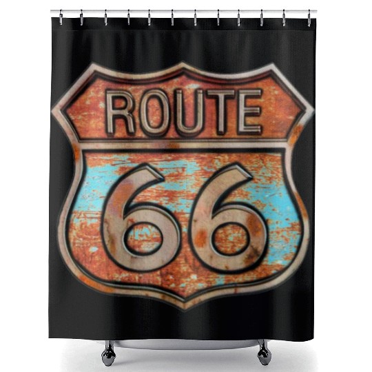 Route 66 vintage sign - Rusty metal sign Shower Curtains