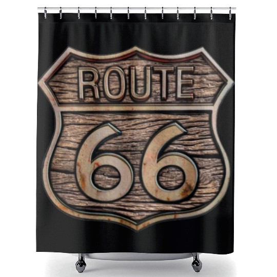Route 66 vintage sign - Wood log signage Shower Curtains