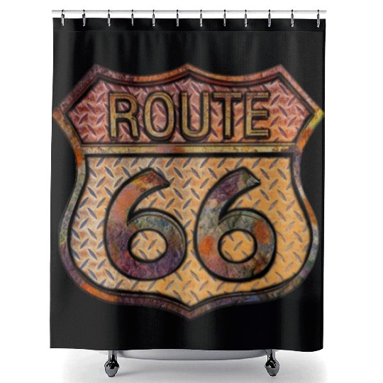 Route 66 vintage sign - Rusty metal 2 Shower Curtains