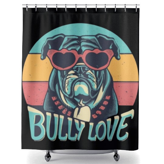 Dog Love Bully Retro Shower Curtains Dog owner Bully lover