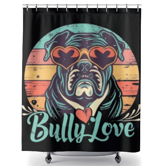 Dog Love Bully Retro Shower Curtains Dog owner Bully lover