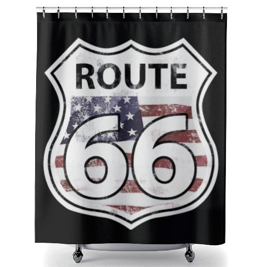 Route 66 - American Flag Shower Curtains