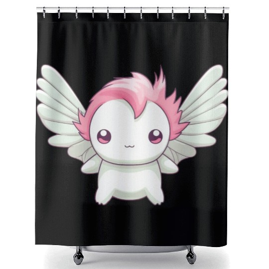 Sweet Axolotl with Angel Wings: Heavenly Design Shower Curtains