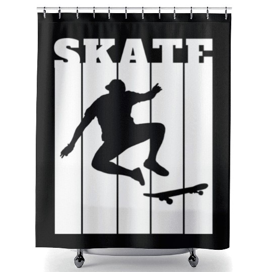 White Black Illustrated Skate Shower Curtains