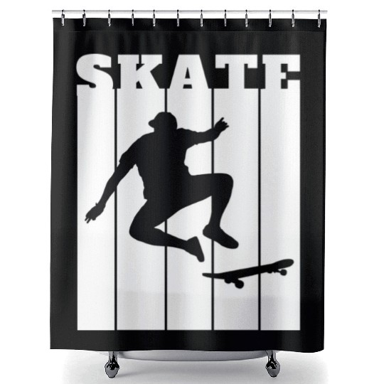 White Black Illustrated Skate Shower Curtains