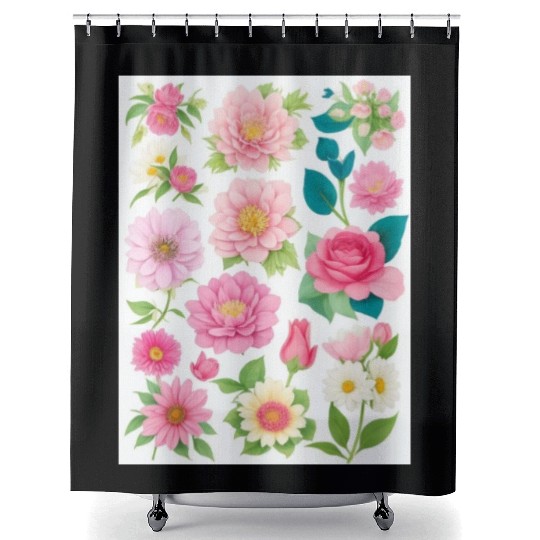 Blooming Crimson and coral Spring Flowers Shower Curtains