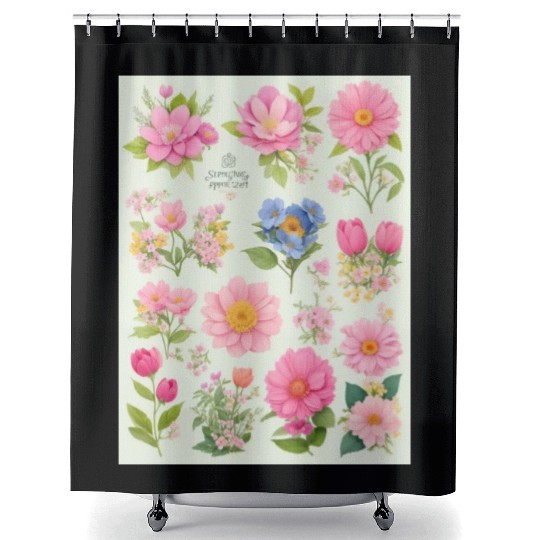 Tangerine and Coral Spring Flowers Shower Curtains