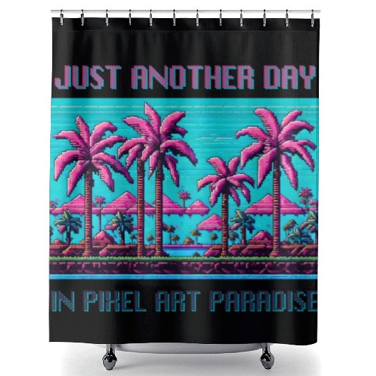 Just Another Day In Pixel Art Paradise Shower Curtains