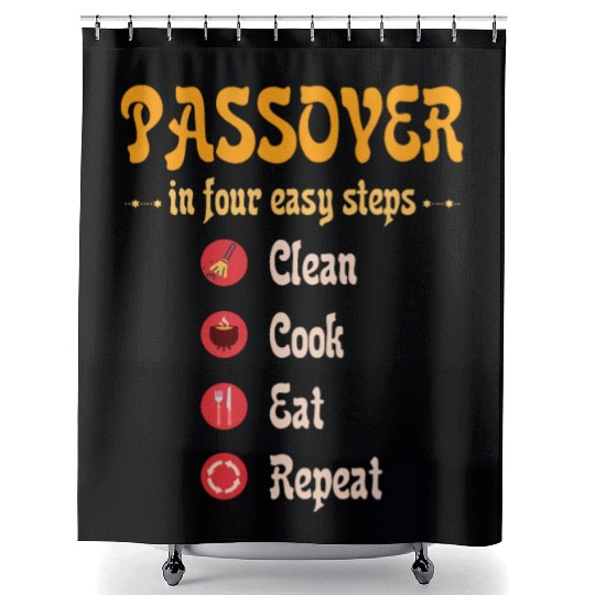 Passover 4 steps Clean Cook Eat Repeat Matzah Shower Curtains