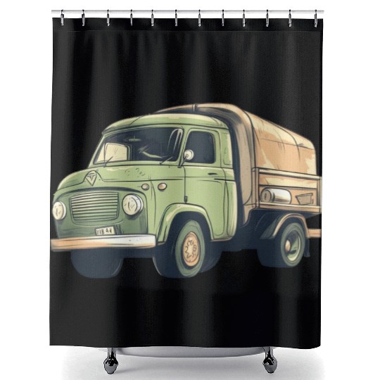 Green vintage truck Shower Curtains