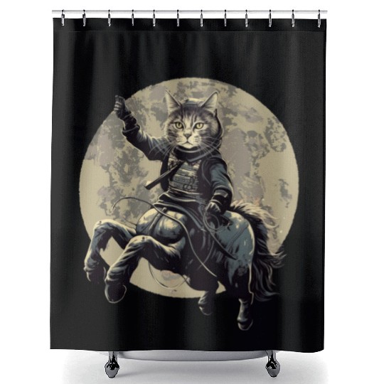 We ride at dawn! Cathorses! Shower Curtains