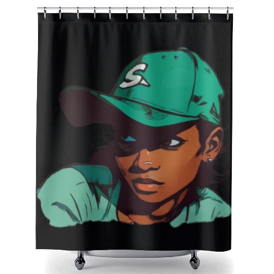 Light Skin Girl in Baseball Hat Shower Curtains