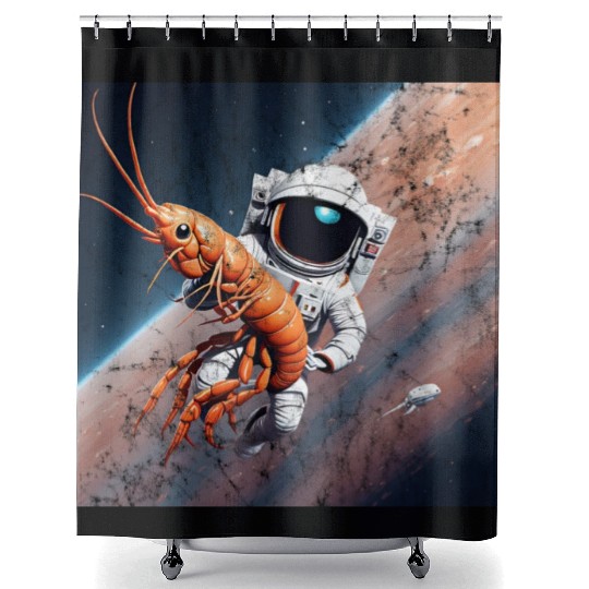 Astronaut in space with shrimp Shower Curtains