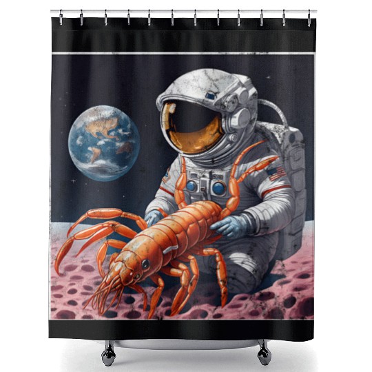 Astronaut in space with shrimp Shower Curtains