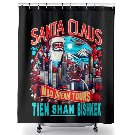 Santa Claus on an Adventure Travel World Tour Shower Curtains