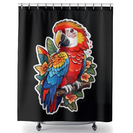 Scarlet Macaw Kawaii Shower Curtains