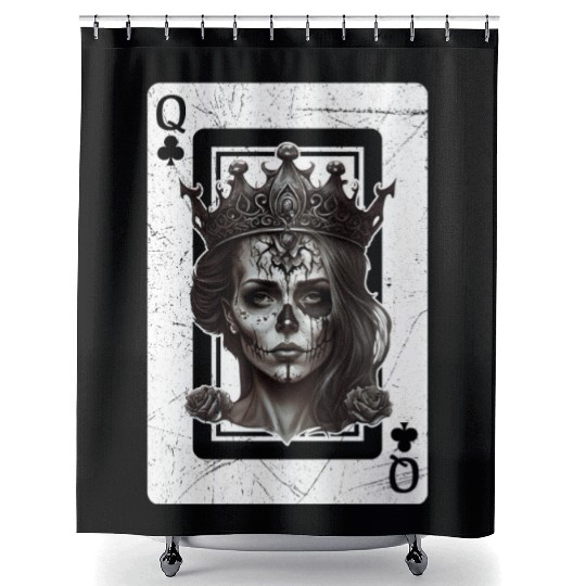 Gothic Halloween Poker Card Game Queen of Clubs Shower Curtains