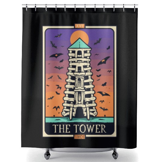 The Tower Tarot Skeleton Halloween Style Shower Curtains