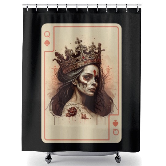 Poker Cards Queen of Spades Creepy Gothic Shower Curtains