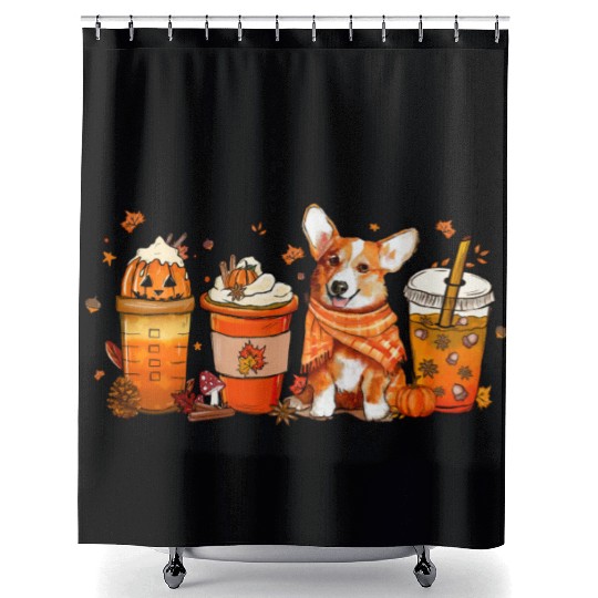 Fall Coffee with Corgi Pumpkin Spice Latte Lovers Shower Curtains