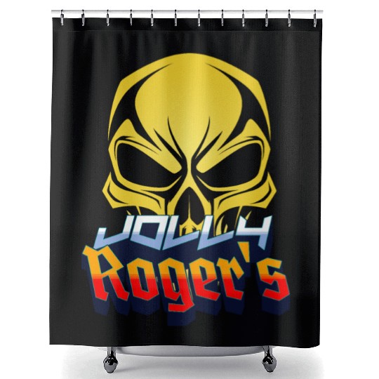 Jolly Roger Yellow Skull on a Purple Background Shower Curtains