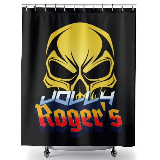 Jolly Roger Yellow Skull on a Purple Background Shower Curtains