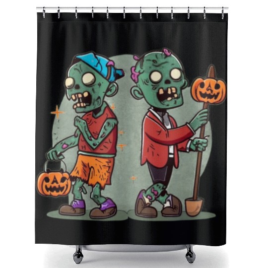 Trick or Treat Zombie Duo Halloween Design Shower Curtains