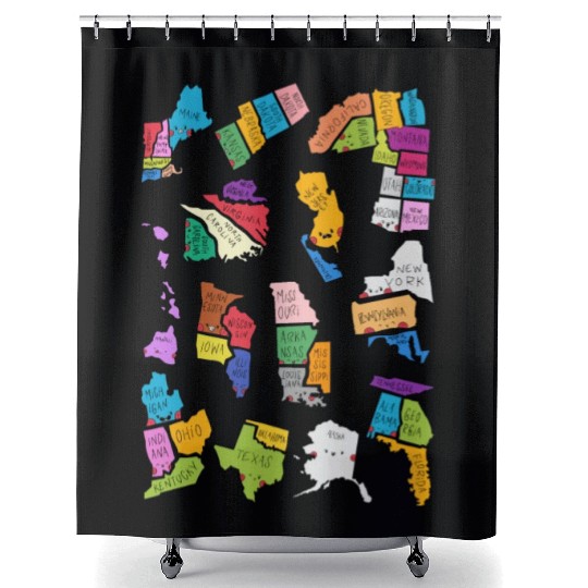 50 Cute US States Sticker Pack Shower Curtains