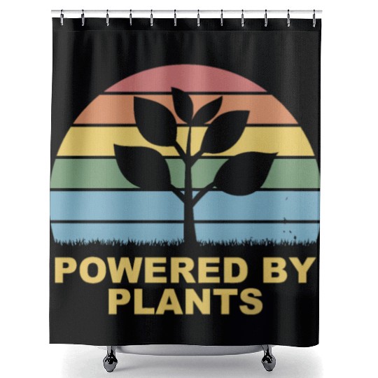Retro Vintage powered by plants Shower Curtains