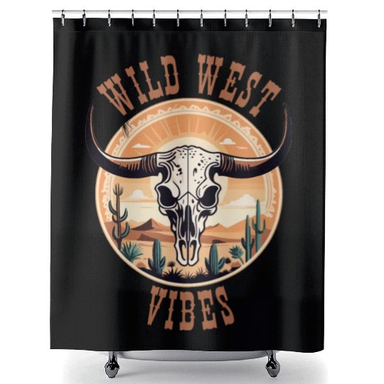 Vintage Cow Skull Wild West Vibes Shower Curtains