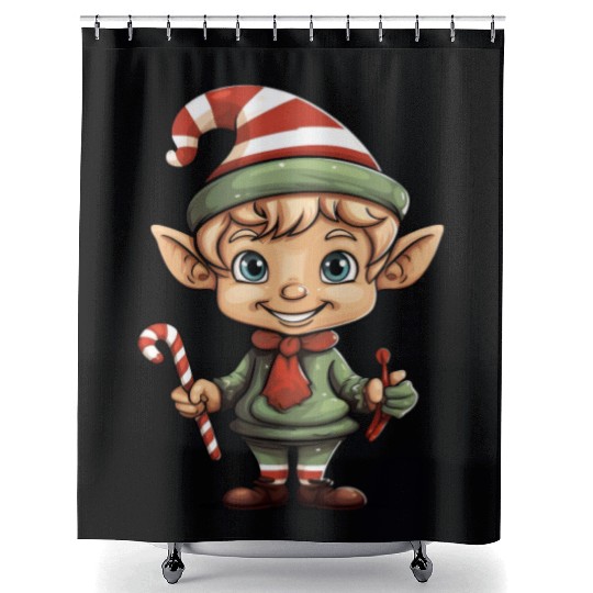 Christmas Elf Candy Cane X-Mas Pajamas Party Shower Curtains