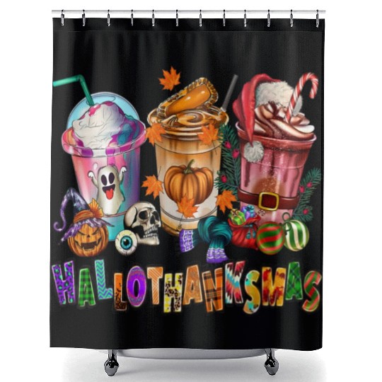 Happy Hallothanksmas Coffee Latte Halloween Shower Curtains
