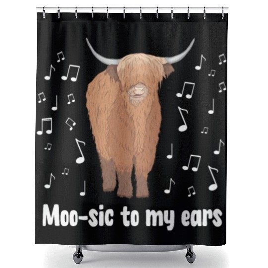 Moo-sic Funny Music Highland Cow Shower Curtains