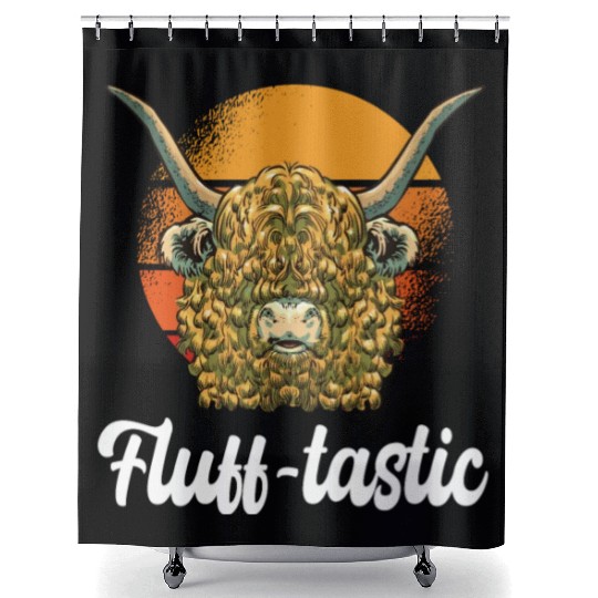 Funny Fluff-tastic Pun Scottish Highland Cow Shower Curtains