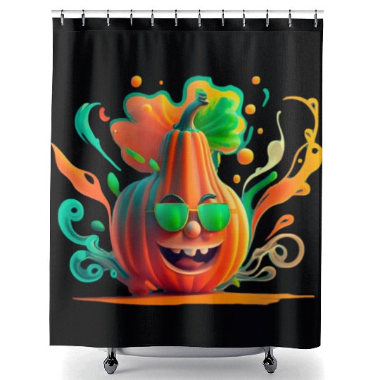 Funny tropic pumpkin Shower Curtains