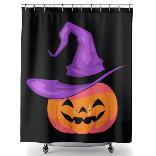 Pumpkin with hat Shower Curtains - Happy Halloween Day