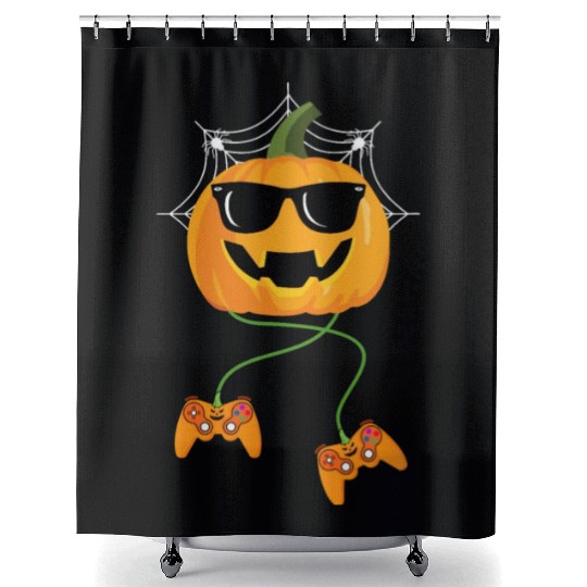 Halloween Jack O Lantern Gamer Boys Kids Men Shower Curtains