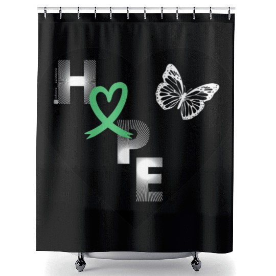 Liver Cancer Hope & Butterfly Heart Grn/White/Blk Shower Curtains
