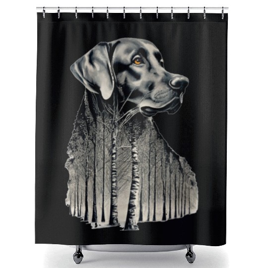 Funny black labrador charcoal drawing Shower Curtains
