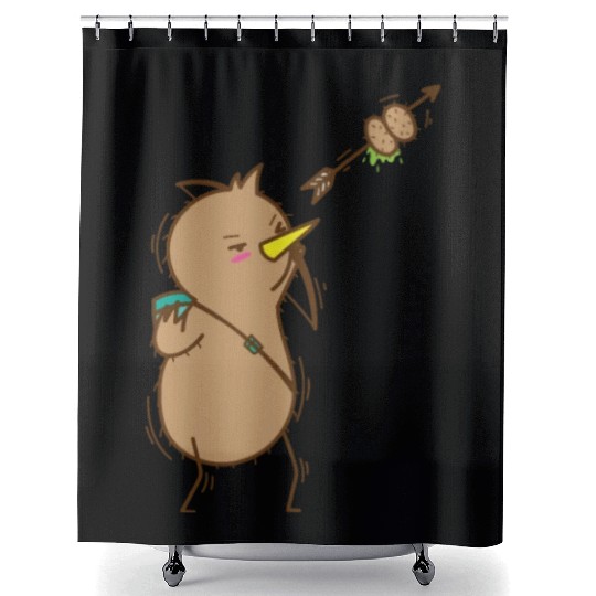 Kiwi with Bow and Arrow Bird and Fruit Shower Curtains
