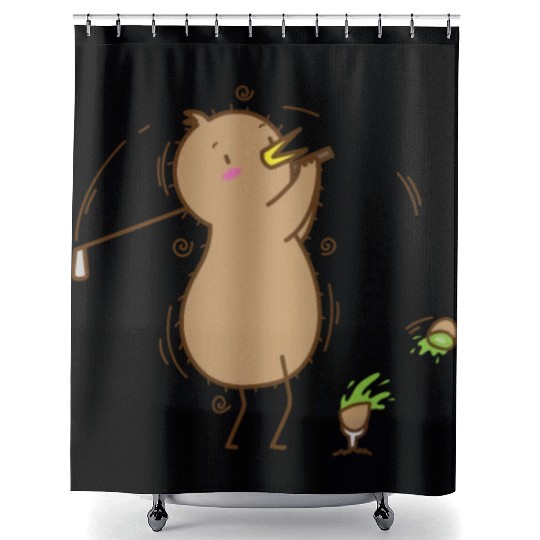 Kiwi playing Golf Kiwi Bird and Fruit Shower Curtains