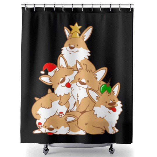 Corgi Dog Christmas Tree Animals Lover Xmas Shower Curtains